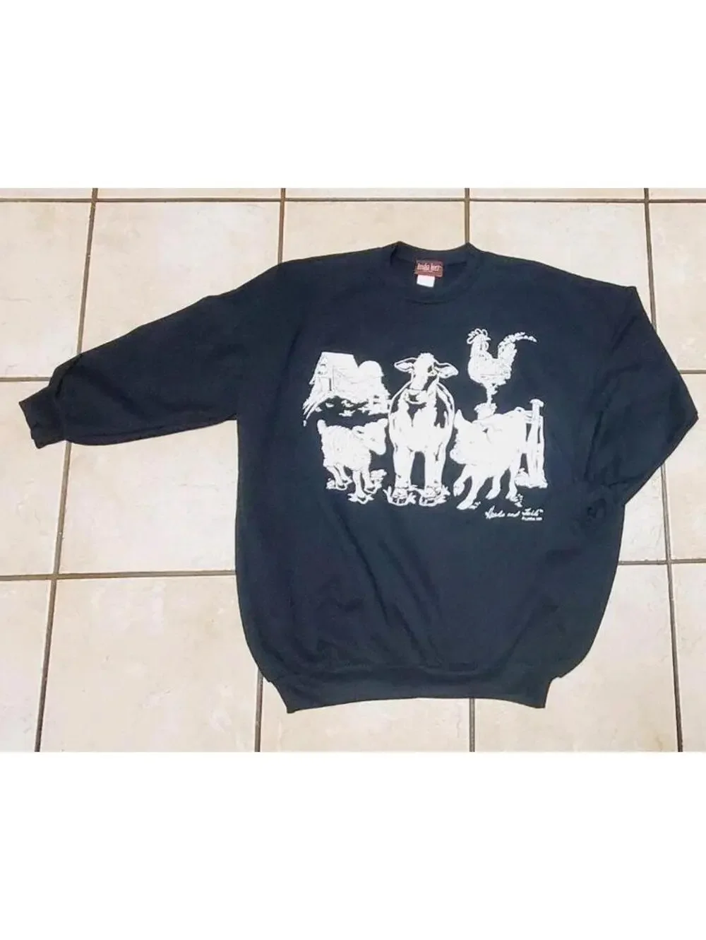 Vintage Heads and Tails Linda Lori Farm Sweatshirt OSFA XL 80s USA Double Sided
